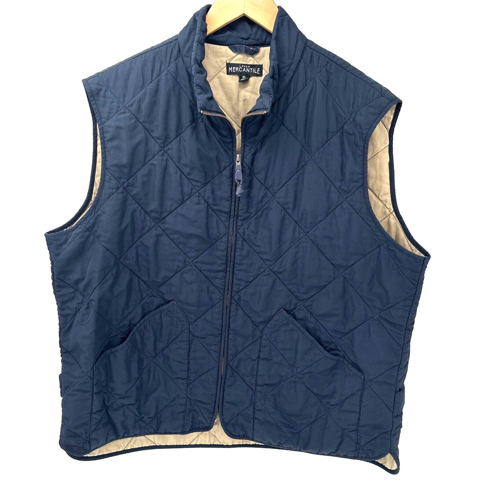 J Crew Vest Jacket Mens XL Navy Blue Quilted Walker Full Zip Pockets Outdoors